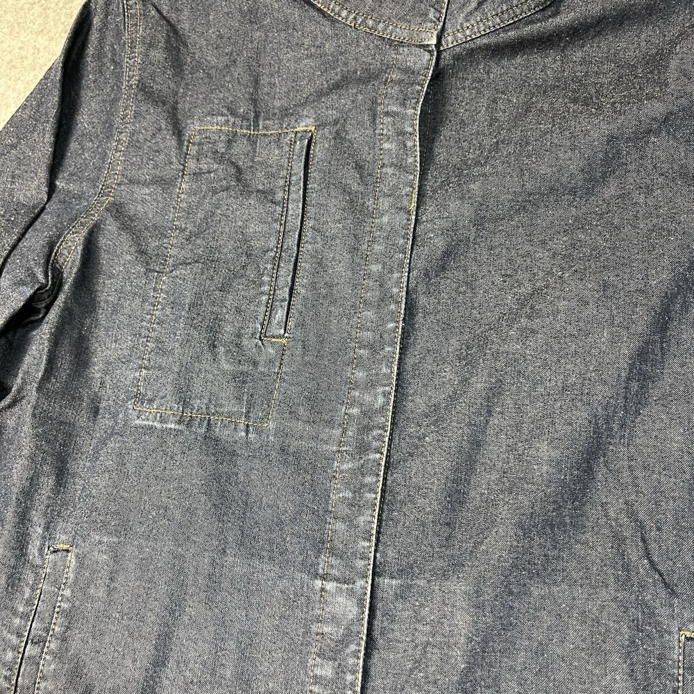 Eileen Fisher Jacket Womens Large Blue Denim Snap Mandarin Collar Dark Cotton - Picture 9 of 10